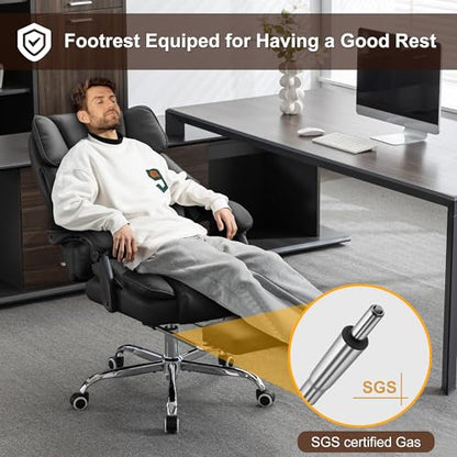 Kneading Massage Office Chair with Heated,90-135° Reclining Executive Office Chair with Footrest,Computer Desk Chair with Wheels,Diamond-Stitched Cushion Leather Office Chair (Black) - color: Black