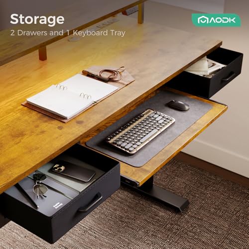 AODK 63 Inch Standing Desk with Drawers & Keyboard Tray, Rustic Brown - color: Rustic Brown, size: 63 Inch