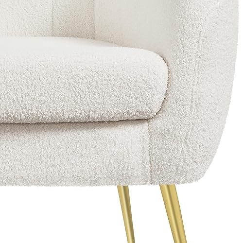 Yaheetech Barrel Accent Chairs Set of 2, Modern Cozy Vanity Chairs, Ivory | Boucle Fabric Armchair with Gold Metal Legs, Reading Chair with Removable Seat Cushion for Living Room Bedroom Small Space - color: Ivory