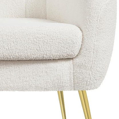 Yaheetech Barrel Accent Chairs Set of 2, Modern Cozy Vanity Chairs, Ivory | Boucle Fabric Armchair with Gold Metal Legs, Reading Chair with Removable Seat Cushion for Living Room Bedroom Small Space - color: Ivory