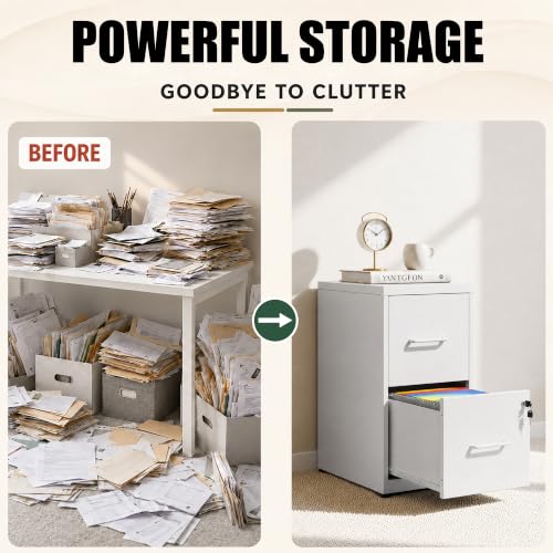2 Drawer File Cabinet with Lock, 25.6" H Small File Cabinet - color: White, size: 25.6"H - 2 Drawer