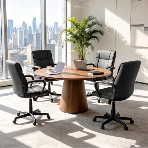 Office Desk Chair Set of 4 Conference Room Chairs Modern Ergonomic Executive Swivel Chair Adjustable Height PU Leather Home Desk Chair with Armrests Comfy Computer Task Chairs with Wheels - color: Black, size: Set of 4