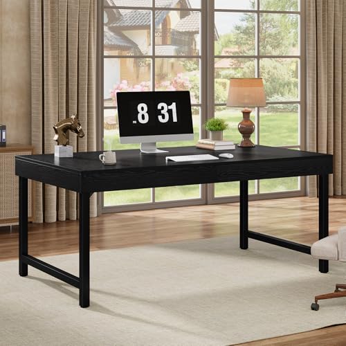 Tribesigns 55" Industrial Executive Desk for Home Office, Rustic Simple Computer Laptop Desk with Strong Metal Legs, Study Writing Table Business Workstation, Small Conference Table Black - color: Black