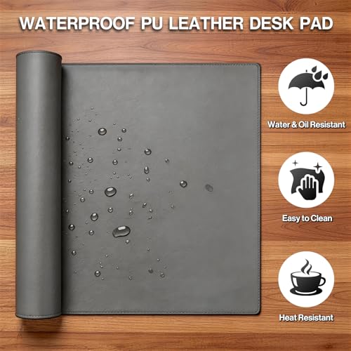 POCHAR Vegan Leather Desk Mat 31" x 16" - Desk Pad Protector for Desktop - color: Gray
