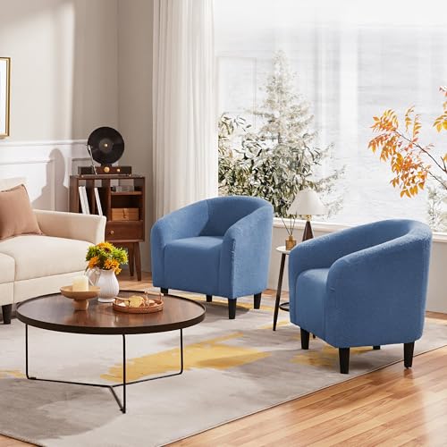 Yaheetech Sherpa Accent Chairs, Compact Furry Barrel Chairs with a Curved Silhouette for Small Spaces, Living Room, Bedroom, Blue - color: Blue (Boucle), style: without Ottoman