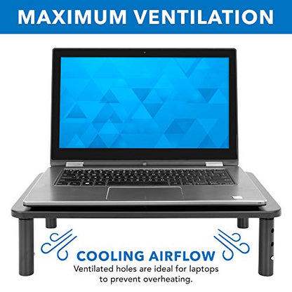 Mount-It! Height Adjustable Single Monitor Riser | Metal Mesh Computer Screen Platform | Desktop Riser for Laptop, Monitor, and Printer | 44lbs Capacity (Black) - size: Set of 1