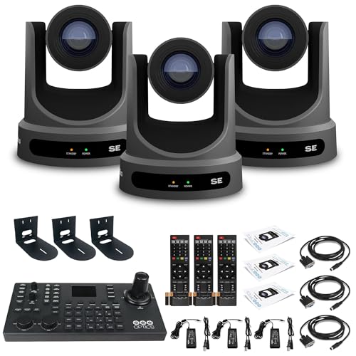 PTZOptics 3 x Move SE PTZ Camera Grey with 20x Optical Zoom + SuperJoy PTZ Camera Controller + 3 x Wall Mount