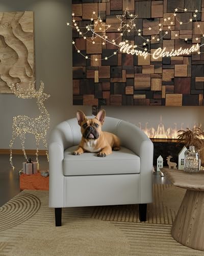 GarveeHome Accent Chairs Faux Leather Chairs Barrel Club Chairs Comfy Living Room Chairs with Sturdy Legs for Bedroom Reading Room Waiting Room(Gray) - color: Grey, size: Set of 1