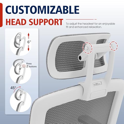 GABRYLLY Ergonomic Office Chair, High Back Home Desk Chair with Headrest, Flip-Up Arms, 90-120° Tilt Lock and Wide Cushion, 300LBS Mesh Chairs for Man Woman, White Task Chair(Dark Grey,GY01WDG) - color: White Frame Dark Grey Mesh