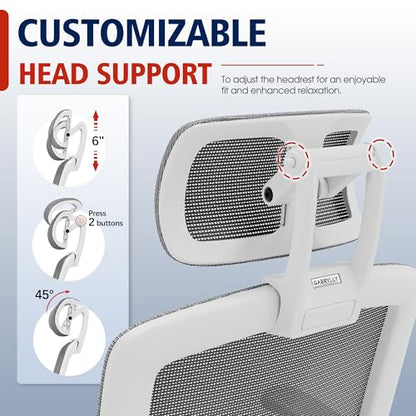 GABRYLLY Ergonomic Office Chair, High Back Home Desk Chair with Headrest, Flip-Up Arms, 90-120° Tilt Lock and Wide Cushion, 300LBS Mesh Chairs for Man Woman, White Task Chair(Dark Grey,GY01WDG) - color: White Frame Dark Grey Mesh
