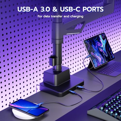 ARES WING Heavy-Duty Gas Spring Dual Ultrawide Monitor Arm57 60Lbs USB VESA | Height Adjustable & Extendable,Built-in USB Port,60Lbs Per Screen, Multi VESA Fit, Clamp & Grommet Base For Ultrawide Screens - style: With USB