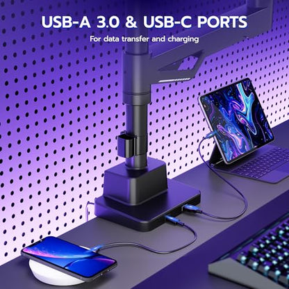 ARES WING Heavy-Duty Gas Spring Dual Ultrawide Monitor Arm57 60Lbs USB VESA | Height Adjustable & Extendable,Built-in USB Port,60Lbs Per Screen, Multi VESA Fit, Clamp & Grommet Base For Ultrawide Screens - style: With USB