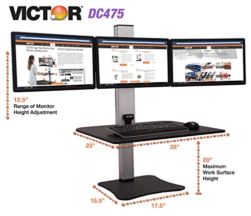 Victor High Rise Electric Sit-Stand Standing Desk Converter, Black - size: Triple Monitor