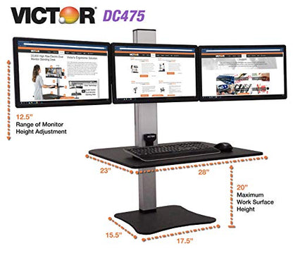 Victor High Rise Electric Sit-Stand Standing Desk Converter, Black - size: Triple Monitor