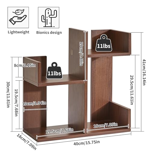 Aibiju Small Bookshelf for Small Space, Unique Cactus Bookcase, Kitchen Counter Shelf Desktop Organization, Light Walnut YD-DSR002LW - color: Light Walnut