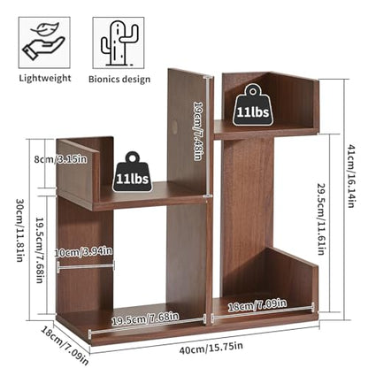 Aibiju Small Bookshelf for Small Space, Unique Cactus Bookcase, Kitchen Counter Shelf Desktop Organization, Light Walnut YD-DSR002LW - color: Light Walnut