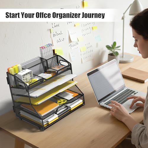 YINGHUA 5-Tier Mesh Desk Organizer, Letter Tray - Black - color: 5 Tier-black