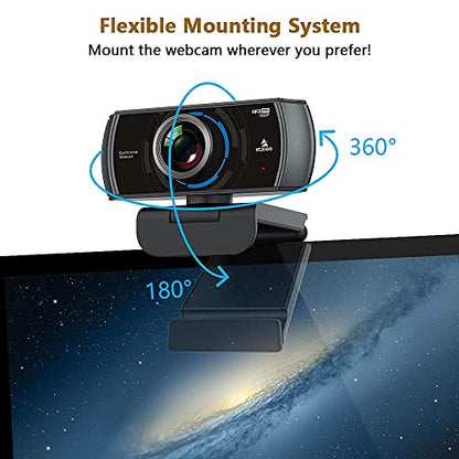 NexiGo N980P 1080P 60FPS Webcam with Microphone and Software Control, USB Computer Camera, Built-in Dual Noise Reduction Mics, 120° Wide-Angle for Zoom/Skype/FaceTime/Teams, PC Mac Laptop Desktop - color: black