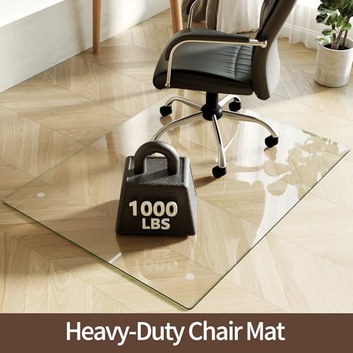 Koonmi Tempered Glass Chair Mat 46"x36" - Premium Office Chair Mat for Hardwood Floors & Low-Pile Carpet with 4 Non-Slip Pads - Thick Scratch-Resistant Surface - size: 46*36