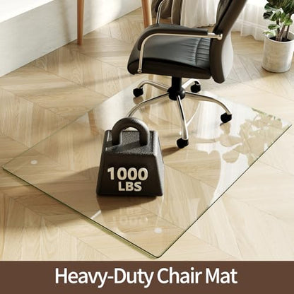 Koonmi Tempered Glass Chair Mat 46"x36" - Premium Office Chair Mat for Hardwood Floors & Low-Pile Carpet with 4 Non-Slip Pads - Thick Scratch-Resistant Surface - size: 46*36