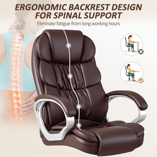 Homall Office Chair High Back Computer Chair Ergonomic Desk Chair, PU Leather Adjustable Height Modern Executive Swivel Task Chair with Padded Armrests and Lumbar Support (Brown) - color: Brown