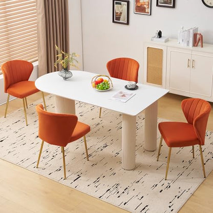 Velvet Dining Chairs Set of 2, Modern Upholstered Vanity Chairs with Golden Metal Legs for Dining Room Kitchen Vanity Patio (Orange) - color: Orange