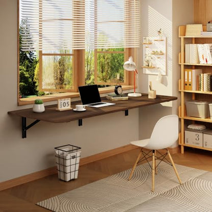 IAE Wall Mount Folding Desk,Floating Computer Desk for Small Spaces,Walnut | 60x22in engineered wood desktop with metal brackets, folds flat to save space in home office, apartment and laundry room - color: Walnut, size: 60"*22"