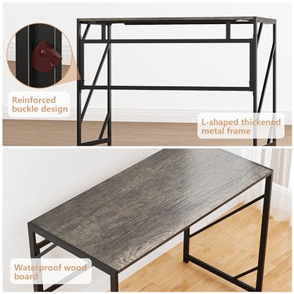 Elephance Folding Desk Writing Computer Desk for Home Office No-Assembly - color: Black Oak, size: 31.5 Inch