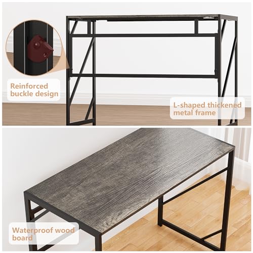 Elephance Folding Desk Writing Computer Desk for Home Office No-Assembly - color: Black Oak, size: 39.4 Inch