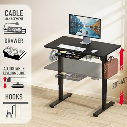 SHW 40-Inch Electric Height Adjustable Standing Desk w/Drawer, Black - color: Black, size: 40-Inch