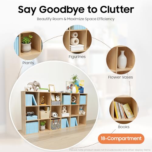 18 Cube Storage Organizer - Solid Wood Bookshelf - Cube Shelf - Vertical or Horizontal Bookcase - Open Book Shelf - Easy Assembly for Bedroom, Living Room, Office - size: 18-Cube