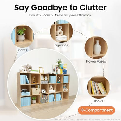 18 Cube Storage Organizer - Solid Wood Bookshelf - Cube Shelf - Vertical or Horizontal Bookcase - Open Book Shelf - Easy Assembly for Bedroom, Living Room, Office - size: 18-Cube