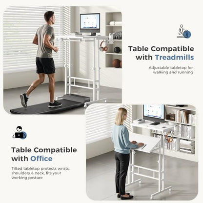 DUMOS Rolling Standing Desk, Sit Stand Desk, Computer Cart | Manual Height Adjustable, Split Top Mobile, Laptop Workstation, Portable Home Office, Walking Pad Study Surface, Modern White - color: Modern White