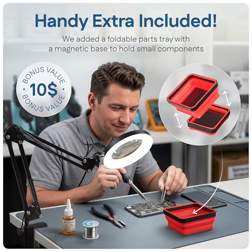 10X Magnifying Lamp - Desk Magnifying Glass with Light, Lighted Magnifying Glass with Stand, Magnifying Light, 5 Color Modes, 2 Mounting Options, USB Cable, Adapter & Magnetic Tray, Black - color: Black