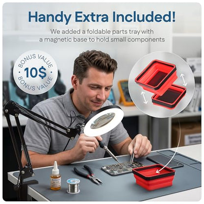 10X Magnifying Lamp - Desk Magnifying Glass with Light, Lighted Magnifying Glass with Stand, Magnifying Light, 5 Color Modes, 2 Mounting Options, USB Cable, Adapter & Magnetic Tray, Black - color: Black
