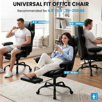 ALLGOD Office Desk Chair, Big and Tall Executive Chair with Lumbar Support, High Back Computer Gaming Chair, PU Leather with Pocket Spring Cushion, Adjustable Armrests and Footrest, Black - color: Black