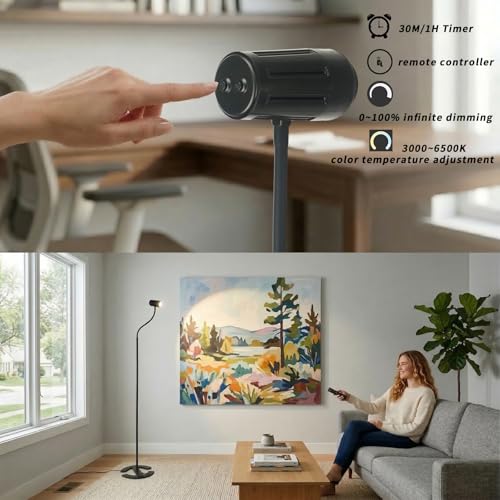 Reading Floor lamp Standing gooseneck Flexible Floor Spotlight Light Over Chair Adjustable dimmable for Office Task Living Room Bedroom Black