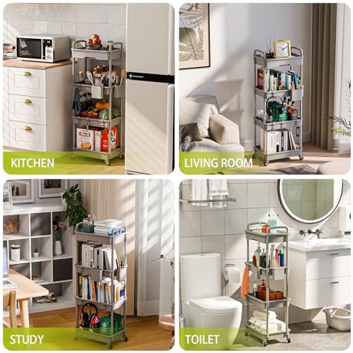 Sorgion 4 Tier Rolling Cart Organizer,Art Craft Diaper Bedside Snack Laundry Room Bathroom Organizer Narrow Thin Slim Rolling Trolley Utility Cart with Wheels for Kitchen,Office(Grey) - size: 4Tier-Grey