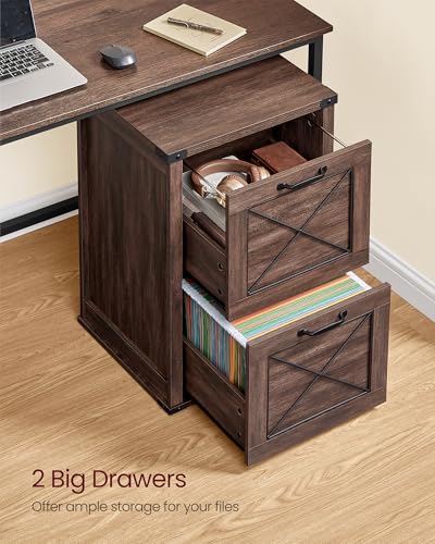 VASAGLE File Cabinet with 2 File Drawers, Printer Stand, Fit A4 Letter Size | Hanging File Folders, Farmhouse Style, for Home Office, Maroon Brown, HANAN Collection UOFC048K01 - color: Maroon Brown, style: 2 Drawers