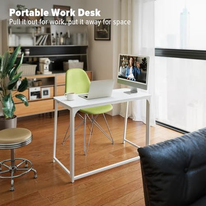 WOHOMO Folding Desk, 39.4" Foldable Computer Table for Small Spaces, White - color: White, size: Large Size:39.4 x 15.7