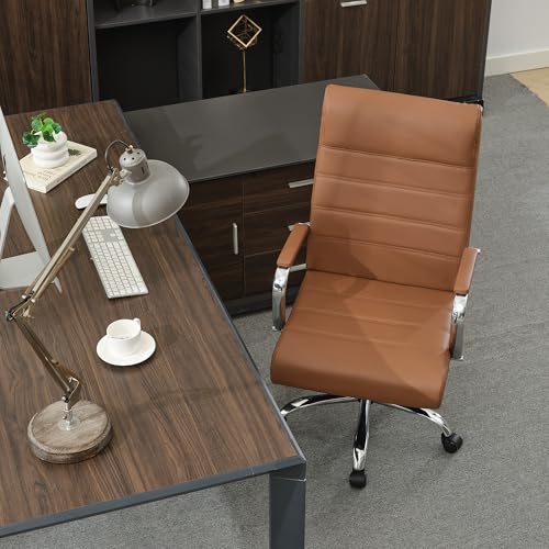 Office Desk Chair,Modern Leather Conference Room Chairs,High Back Home ofiice Chair,Adjustable Height Swivel Executive Computer Chair with Armrest and Padded Seat,Brown - color: Brown