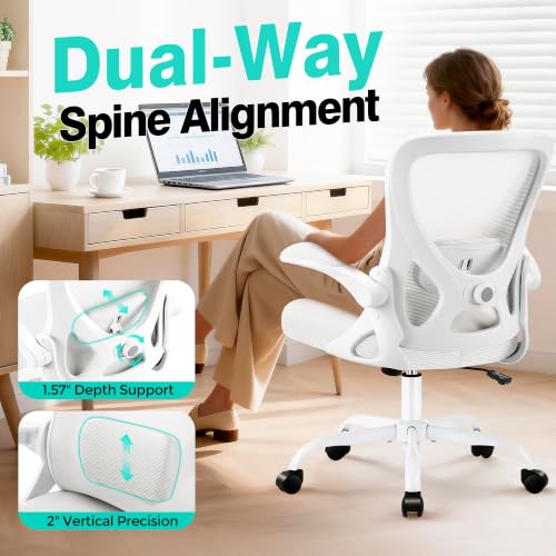 AreShark Office Chair - Ergonomic Breathable Mesh Desk Chair with Adjustable Lumbar Support and Flip-up Armrests - Executive High Back Rolling Swivel Comfortable Computer Gaming Chair for Home Office - color: White