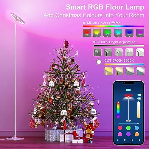 Keepsmile Silver Double Side Lighting LED Floor Lamp with Remote Smart App - color: Silver