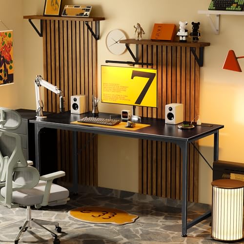 PRAISUN 55 X 20 Inch Computer Desk, Power Outlets, USB-C, Black - color: Black, size: 55inch
