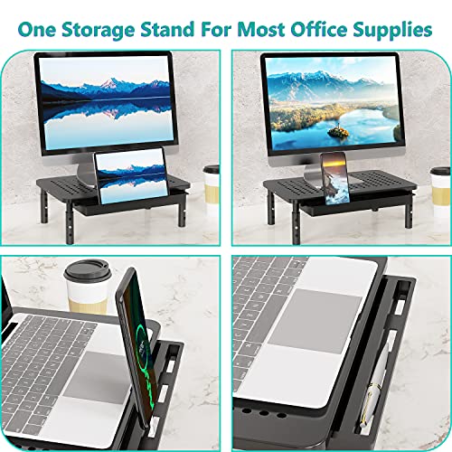 WALI Computer Monitor Stand with Storage, Desk Monitor Riser 3 Height Adjustable, Laptop Riser with Airflow Vents, Desk Organizer for Computer, Laptop, Printer, Notebook (STT003D-B), 1 Pack, Black | 3 Height Adjustable Laptop Monitor Riser with Airflow Ve