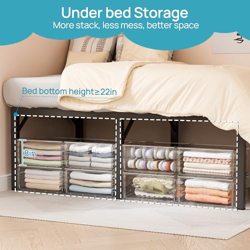 Vtopmart 4 Pack Large Clear Stackable Storage Drawers 23QT | Easily Assemble Plastic Closet Storage Bins, Dust-Proof UnderBed Organizer for Clothing, Sweater Organization - style: 4pk Large