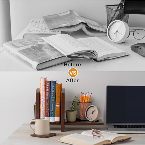 Adjustable Desktop Bookshelf - Sturdy Desk Bookshelf and Book Organizer - No Tools Required to Assemble This Desktop Bookcase, Perfect Tabletop Book Shelf for Office, Study Room - color: Brown