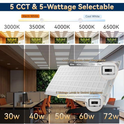 2x4 LED Flat Panel Light, 5CCT 30-72W, 0-10V, Drop Ceiling, 2 Pack - size: 2x4