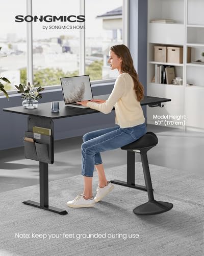 SONGMICS Ergonomic Wobble Stool, Height Adjustable Swivel Balance Chair - color: Ink Black (Fabric Upholstery), size: 14.2"D x 14.4"W