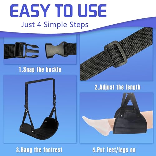 2-Pack Airplane Foot Hammock for Plane Travel - Travel Essentials Length Adjustable Airplane Foot Rest Under Desk -Long Flight Must Haves